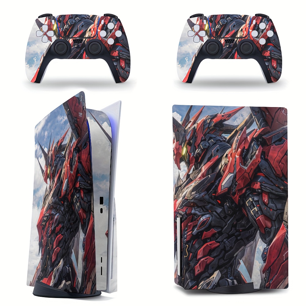 TEMU Pour PS5 Console Disque & Manette Ensemble Beige - Série Cyber Mecha Armor | Autocollants Vinyle Robot , -Rayures