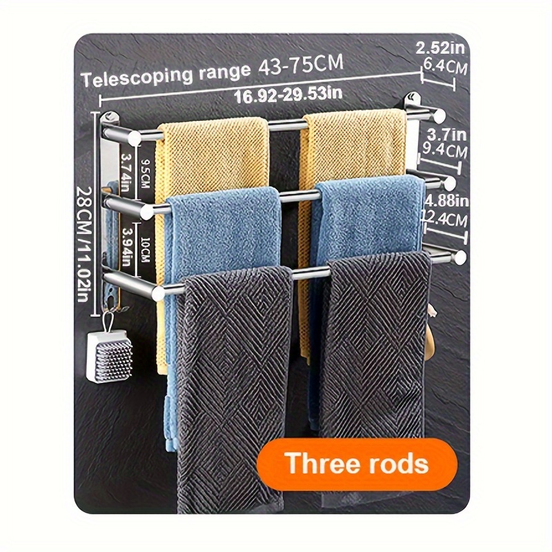 Adjustable Stainless Steel Towel Bar - Wall-mounted, Expandable Bathroom Towel Rack With Ladder Shelf Design