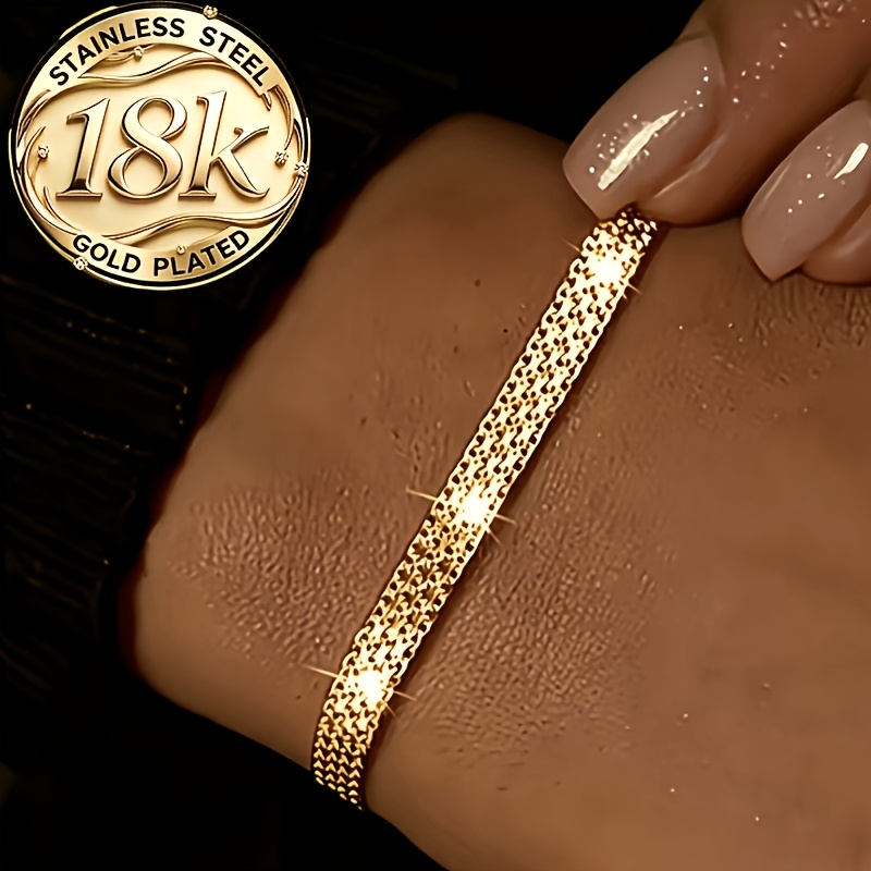 TEMU [single-piece High-quality 316l Stainless Steel, 18k Gold-plated Elegant And Exquisite Bracelet] A Versatile Jewelry Piece Suitable For , A