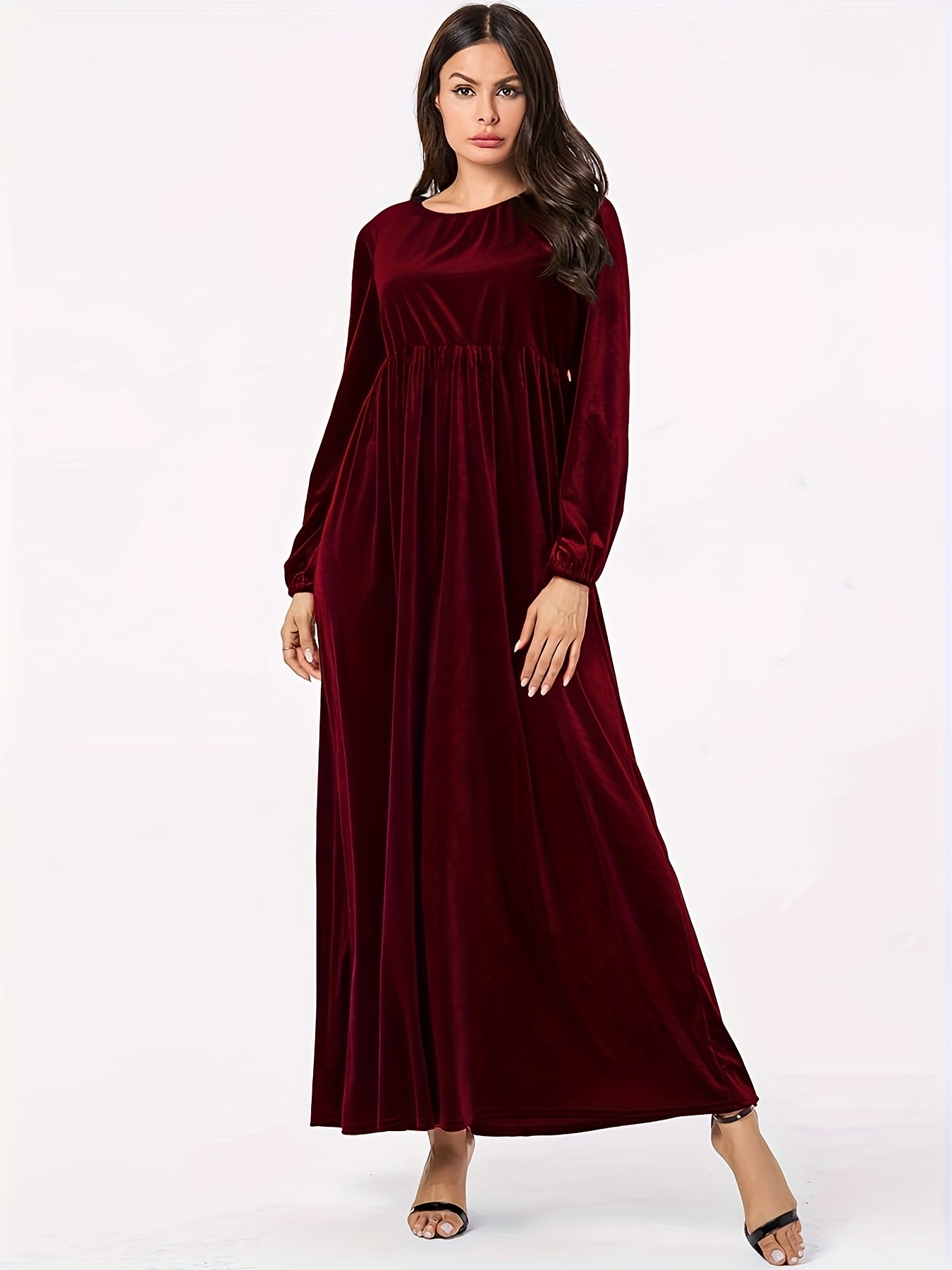 solid color casual velvet flared maxi dress women's clothing - Temu Nigeria