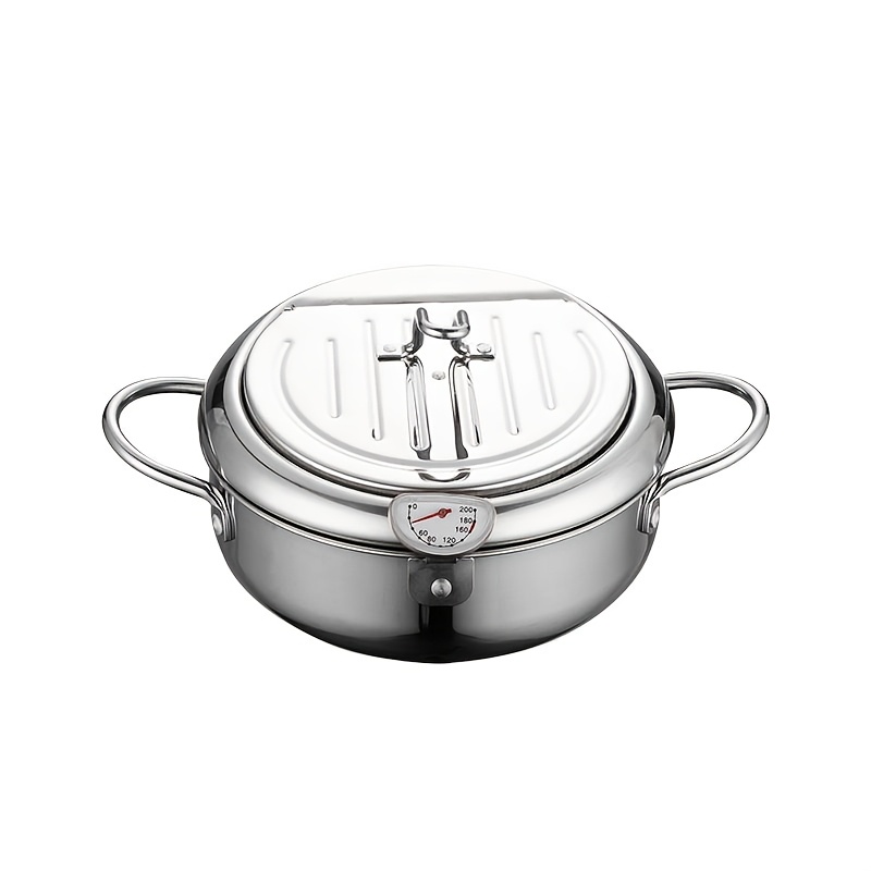 TEMU Deep Fryer Pot Stainless Steel With Lid Fryer Saving With Thermometer Deep Frying Pan Compatible With Gas Stoves And Induction Cooktops, Perfect