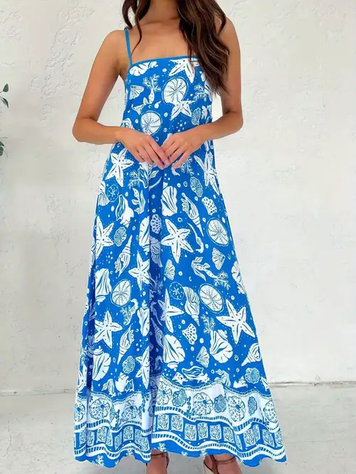 1pc women's floral print sleeveless pinafore dress - casual square neck with lace-up straps, polyester woven loose flowy long dress for | High-quality & Affordable | Temu 1pc women's floral print sleeveless pinafore dress - casual square neck with lace-up straps, polyester woven loose flowy long dress for | High-quality & Affordable | Temu