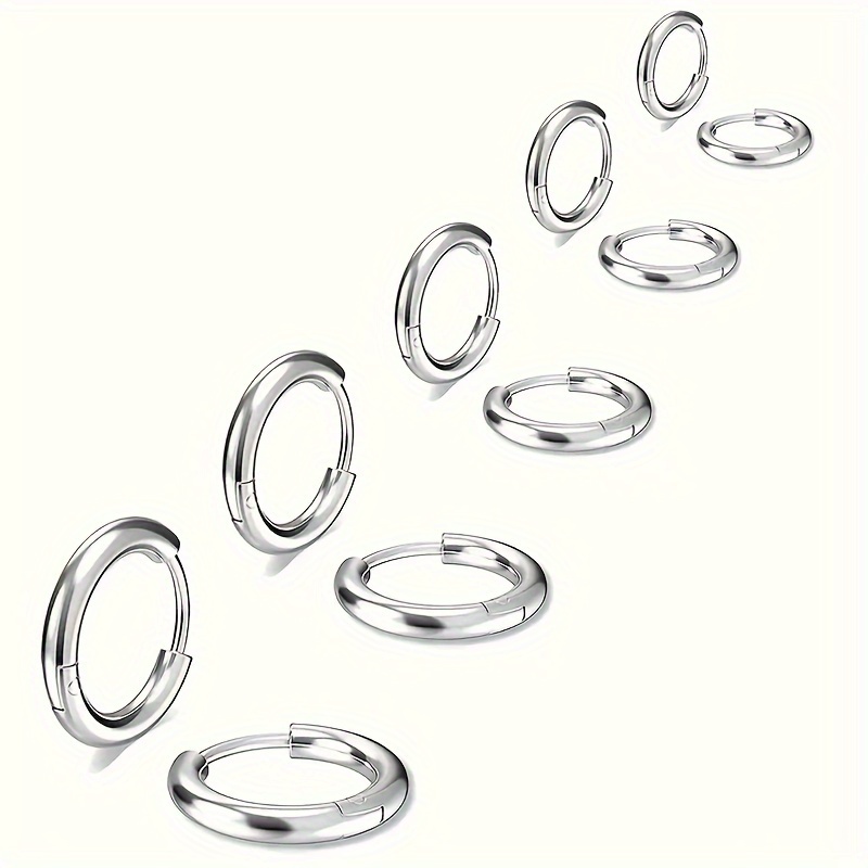 

5pairs Stainless Steel Hoop Earrings Set For Men/women