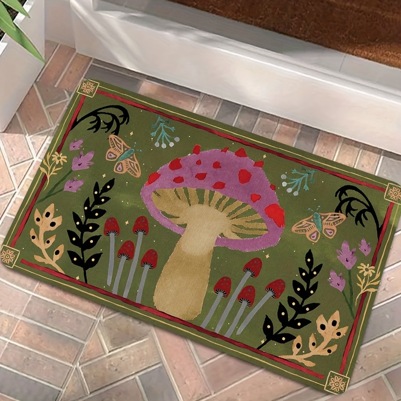 

Chic Vintage Mushroom Doormat - Stain-resistant, Easy Clean Polyester Rug For Indoor/outdoor Entrance Decor