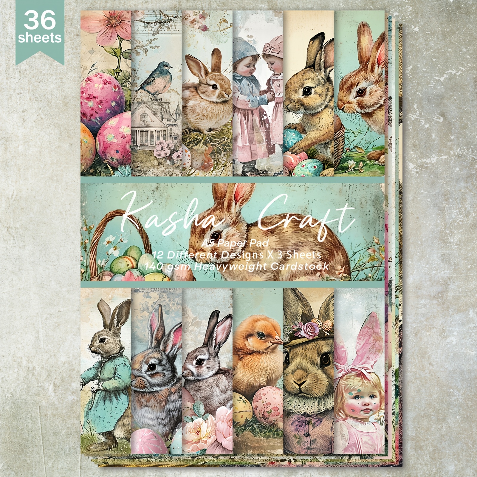 

36 Sheets A5 Girl And Bunny Paper Pack, Bullet Journals, Scrapbooking, Greeting Cards, Albums, And Crafts