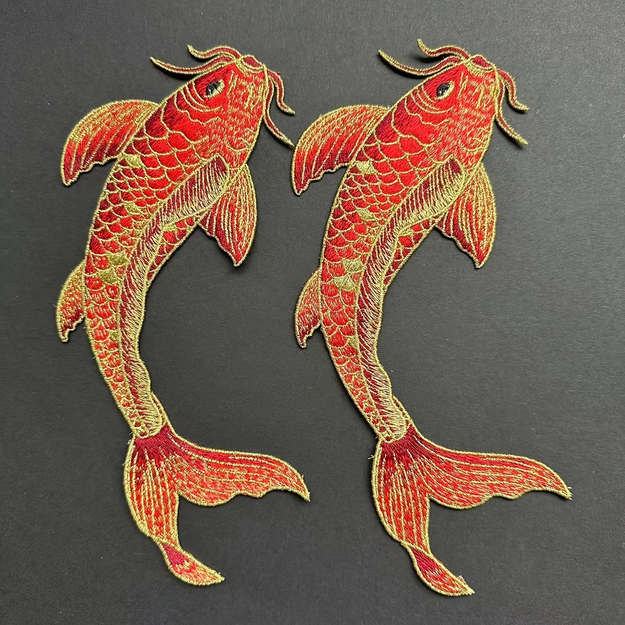 

Embroidered Koi Fish Patches - Set Of 2 Red Golden Appliques For Clothing Accessories, Traditional Iron-on Embellishments For Garments, Bags, And Hat Repair Decorations