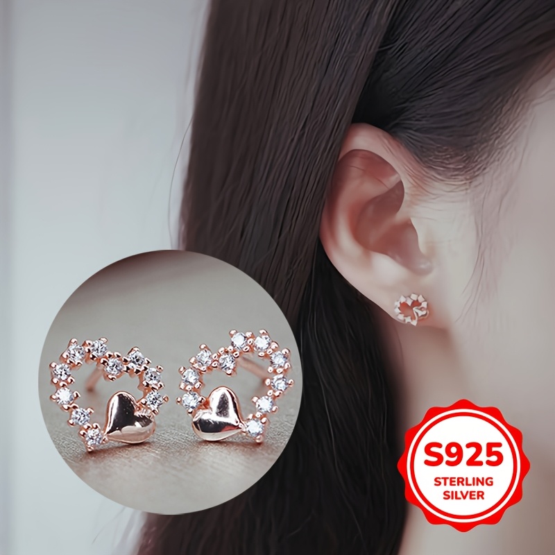 

1 Pair Aibelopy 925 , 14k Rose Golden Plated, Synthetic Cubic Zirconia , Simple And Cute , Gift For Valentine's Day, Jewelry For Women