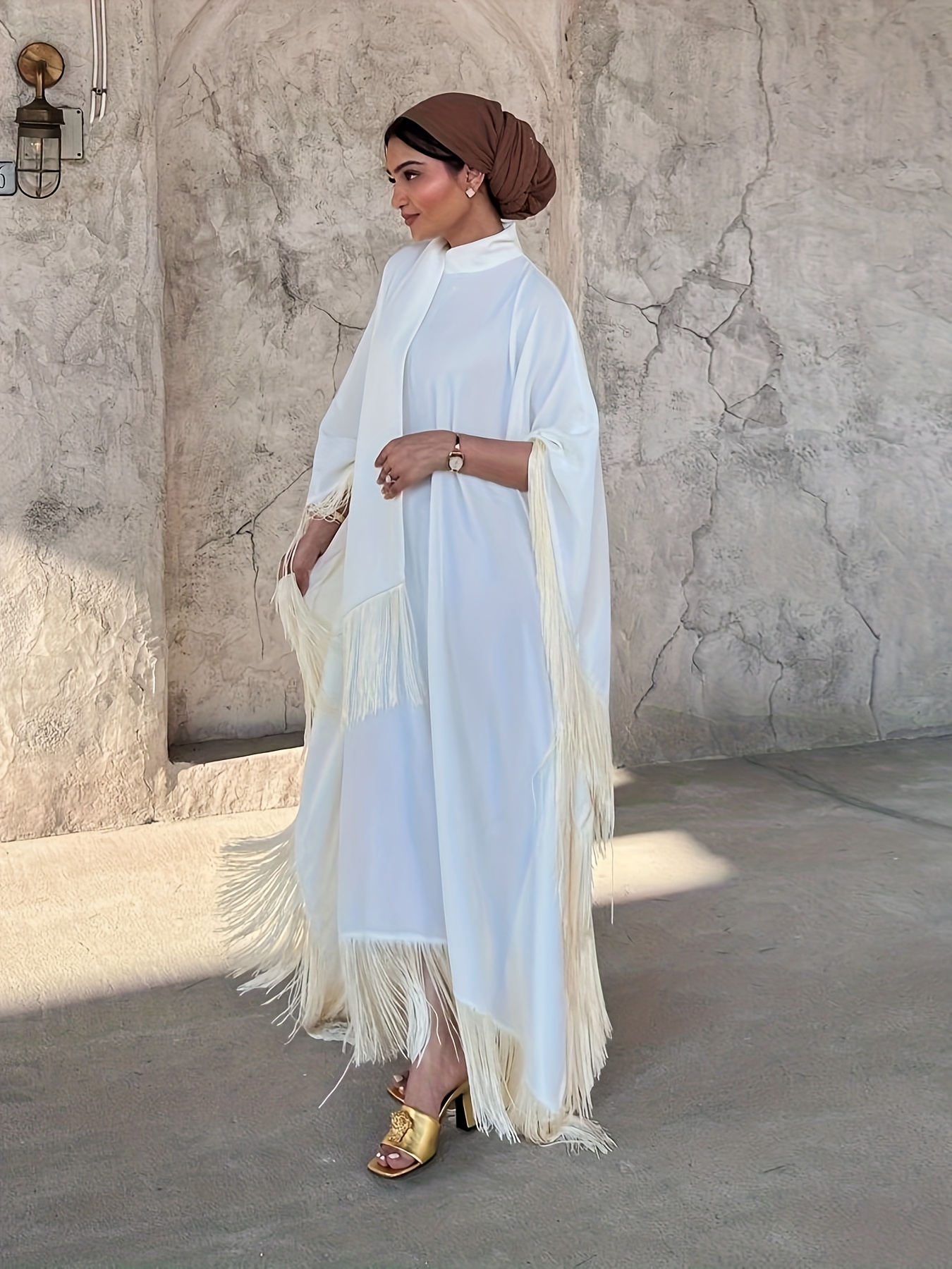 elegant batwing tassel kaftan dress modest high - Temu Bahrain