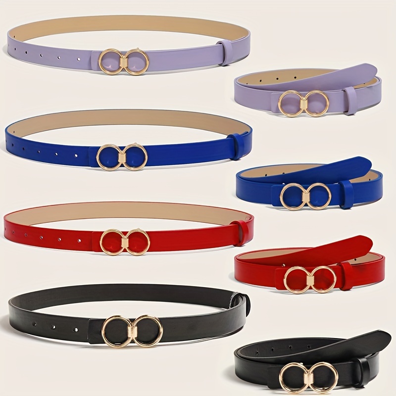 

4pcs New Metal Buckle Thin Belts Solid Color Versatile Casual Pu Skinny Belt Jeans Dress Accessories For Women
