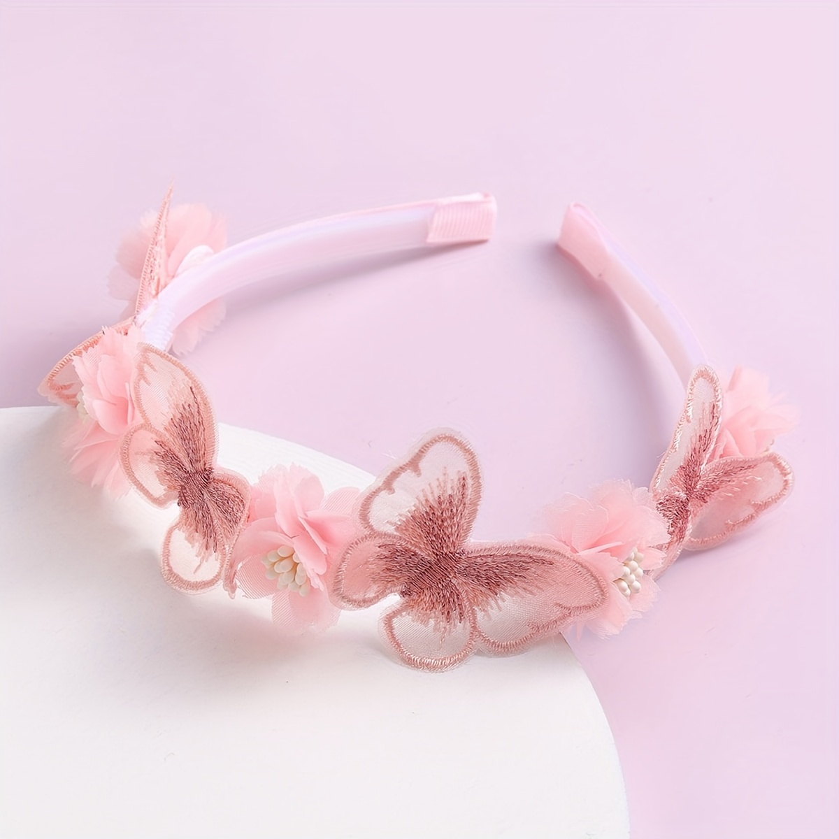 E-shop Europäische und amerikanische beliebte Mode Blütenblatt Schmetterling Stirnband Haaraccessoire Pink Serie Frische und süße Stirnband Haarkreisel