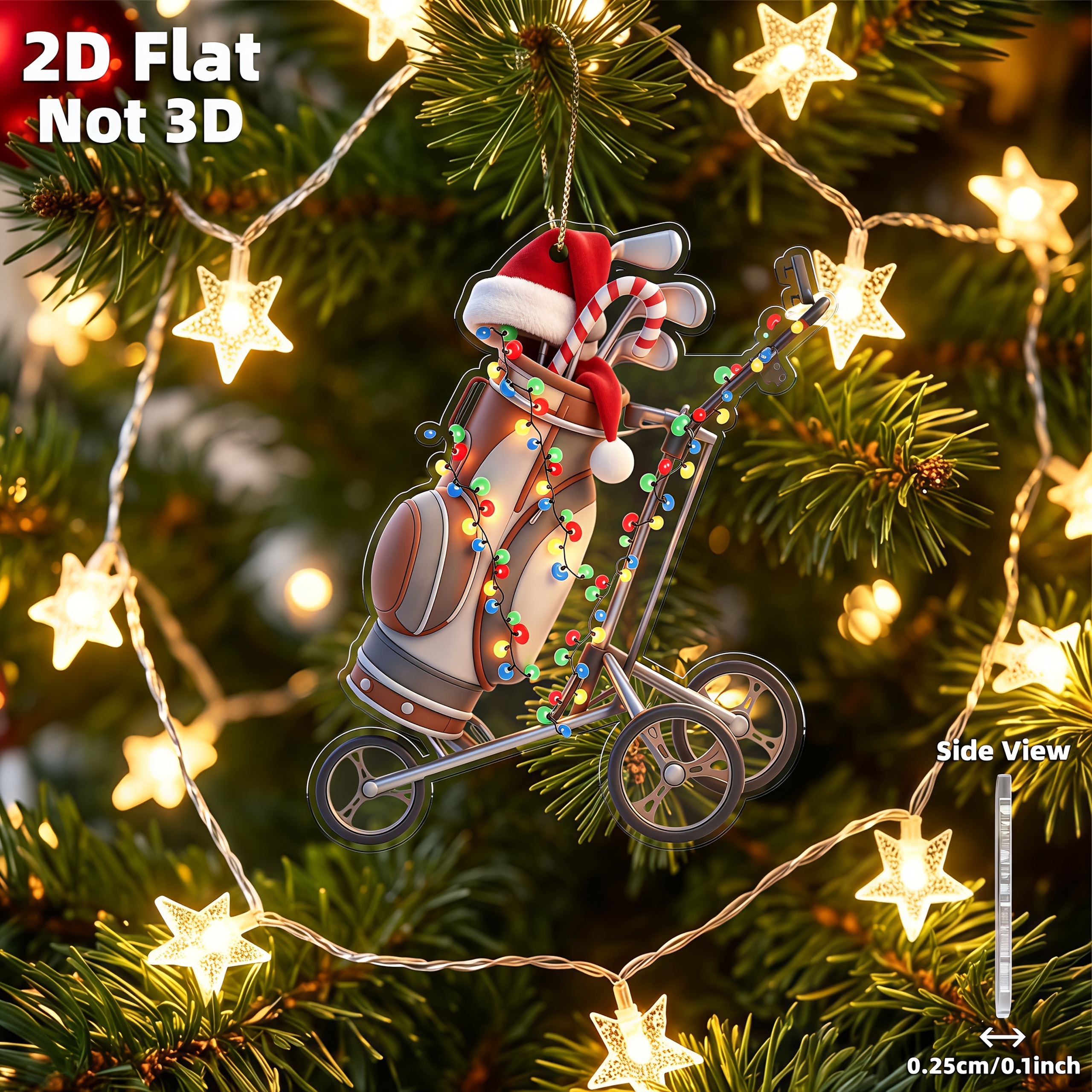 TEMU Plat 2D, Ornement de Noël de plat 2D en acrylique, crochet de voiture, décoration de sapin de Noël à suspendre, pendentif pour sac à dos, cadeau