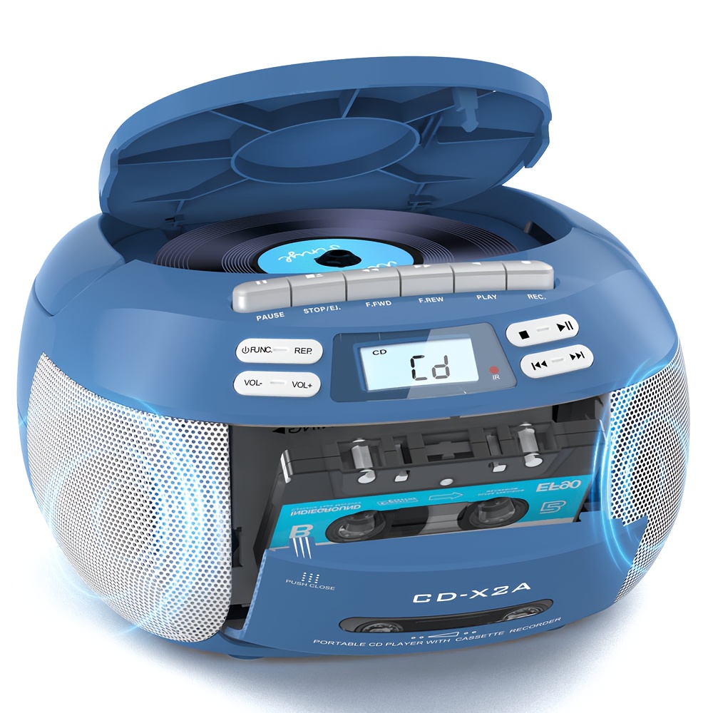 Boombox Cd Player & Tape Player Combo Radio, Am Fm Radio, Stereo Audio With Remote Control, Ac/battery Powered, Lcd Display, Aux/usb Headphone Support For Home