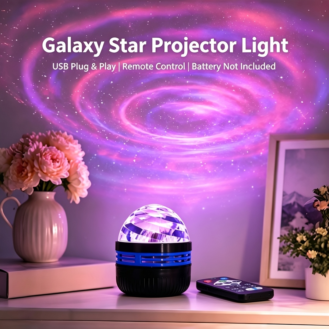 TEMU Rgb Projector Night Light With Remote Control & Usb Plug-and-play Lamp Suitable For Bedroom, Game Room, Christmas/halloween Decorations, Rgb