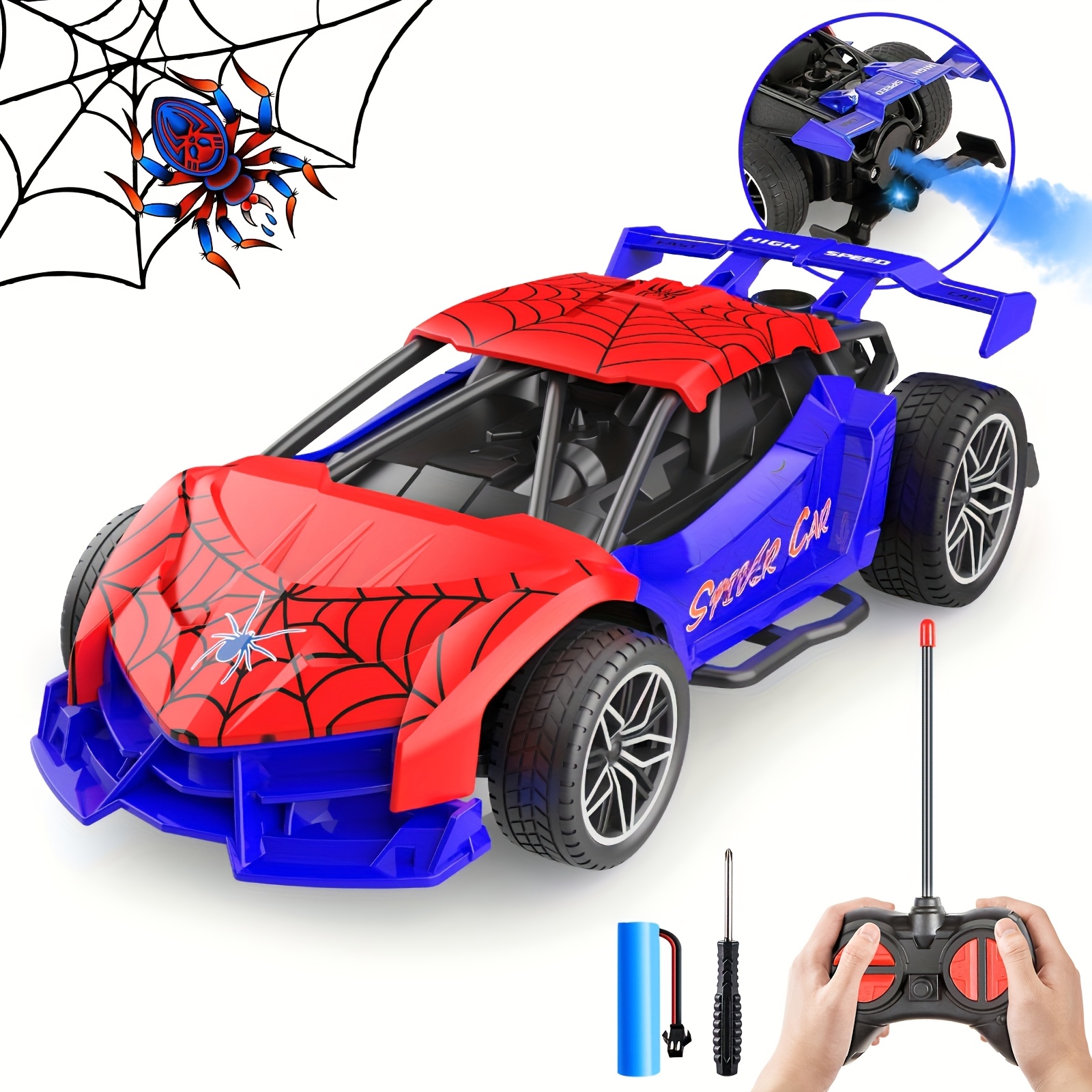 

Rechargeable Remote Control Car Toys, 1:24 Scale Mini Rc Cars With Light And Spray Unit, Ideal Christmas Birthday Gift For Boys And Girls Ages 3-8, Red Blue