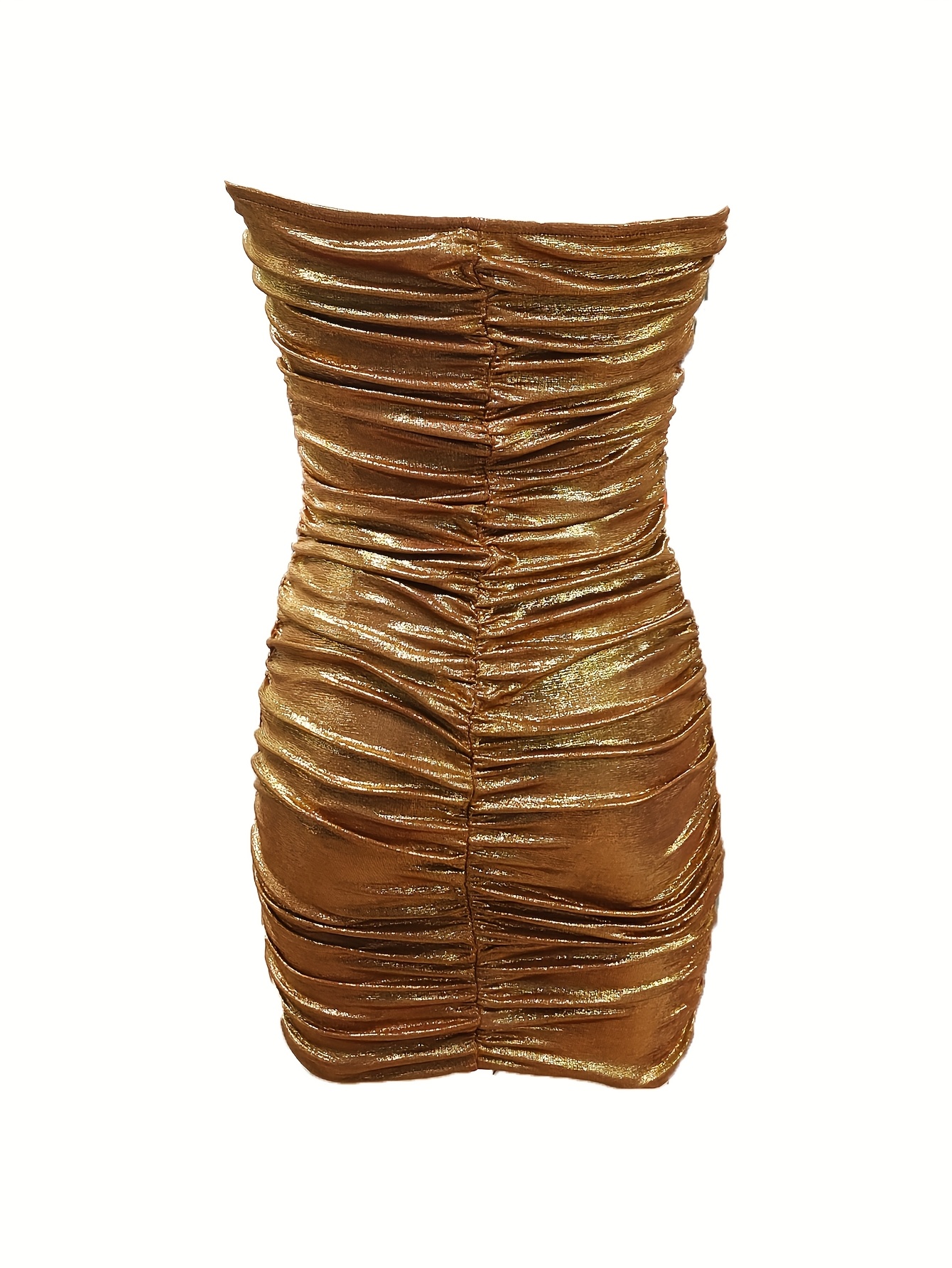 slim fit dress slacks Berylove Women Metallic Golden Homecoming Dress Strapless A Line Ruched Cocktail Dress, Golden / US16W main image 1