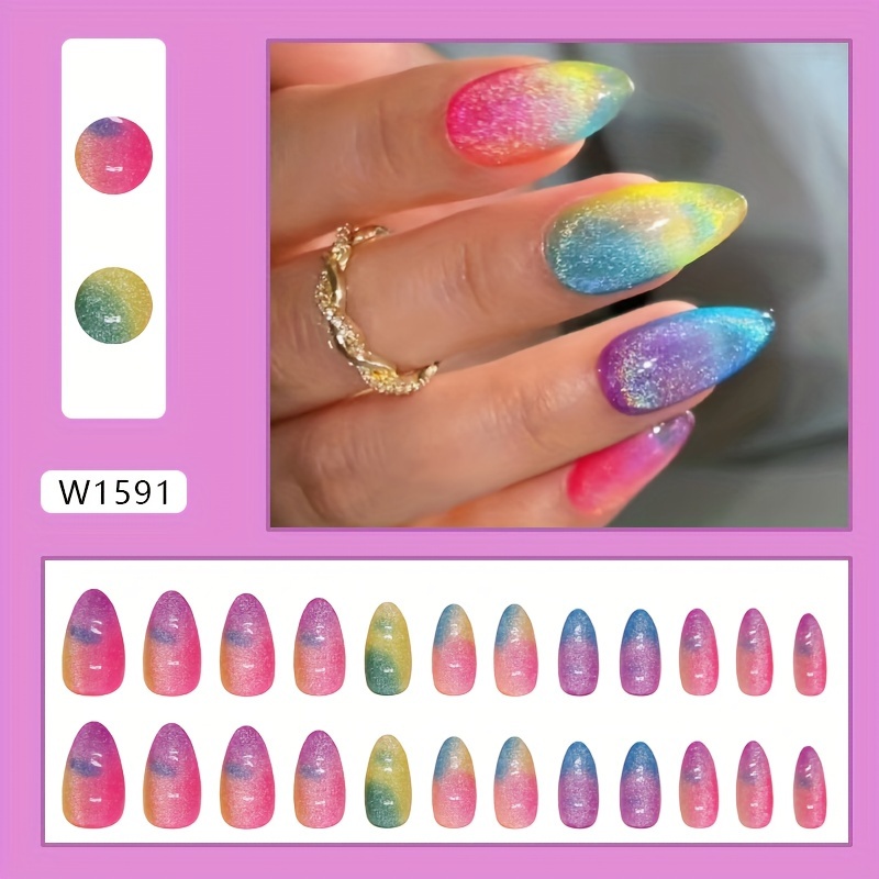 Image of Trade Candy -on Nails, Detachable Color Smudged Nail Stickers, 24pcs With Jelly Glue