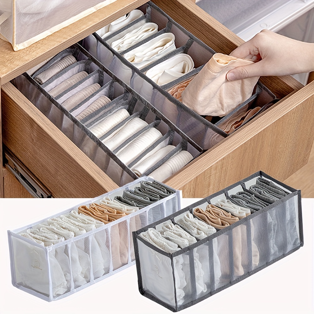 3 pack fabric underwear organizer with 7 compartments foldable closet drawer divider set for bras panties and accessories   space saver details 0