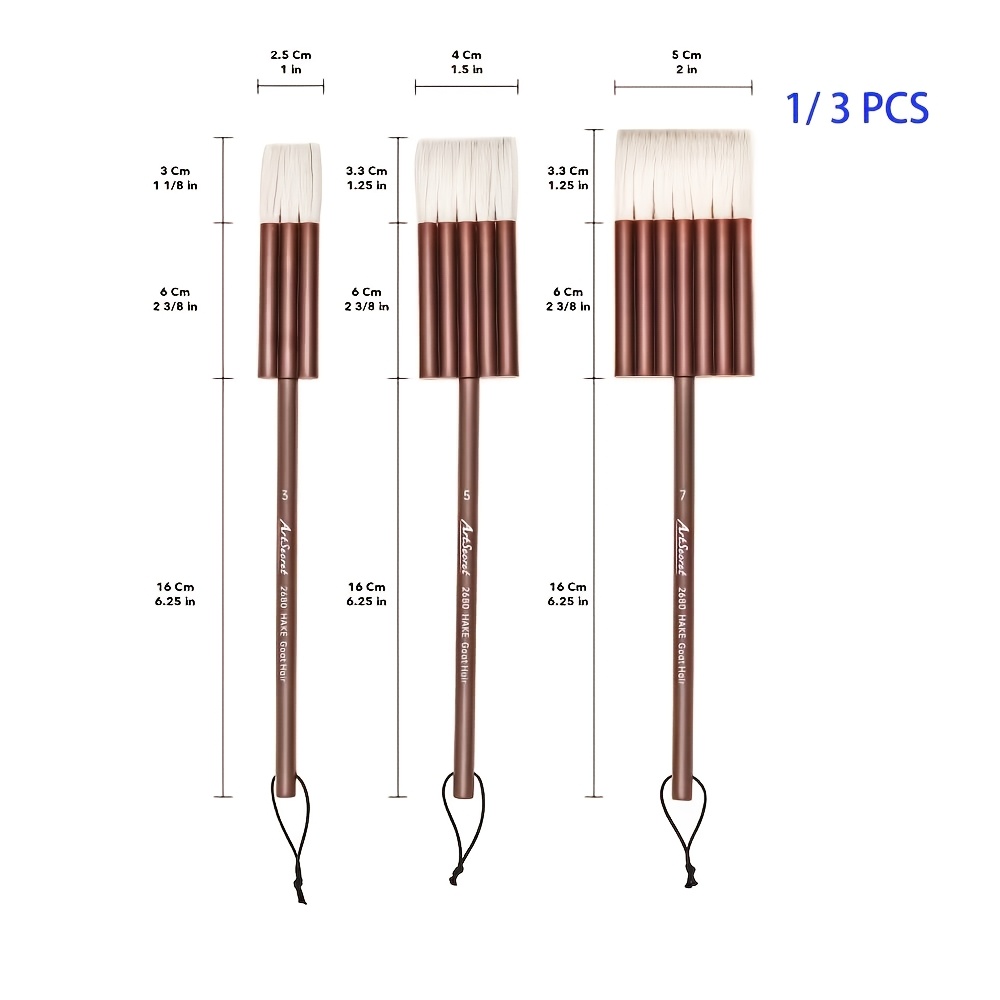 3pcs Hake Paint Brush Set, Soft Flat Goat Hair Brushes