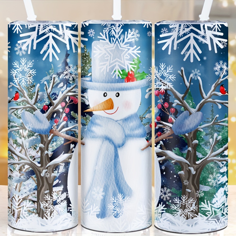 

1-pack 20 Oz Stainless Steel Water Bottle With Straw & Lid - Uncharged 3d Printed Elegant Snowman/snowflake/fruit Tree Design, Insulated Tumbler For Thanksgiving, Christmas, Birthday Gift, Sports