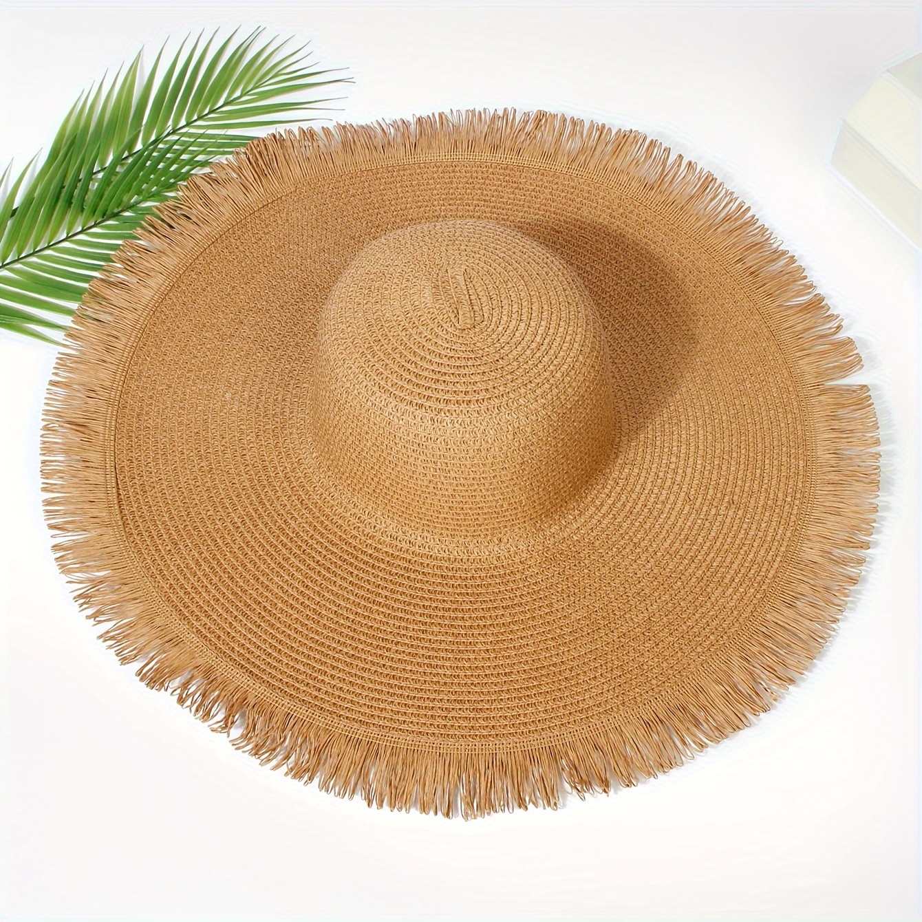 Summer Wide Brim Hats Trendy Solid Color Hem Straw Hat Classic Breathable Sun Hat, Fishing Hat Travel Beach Hats for Women,Temu