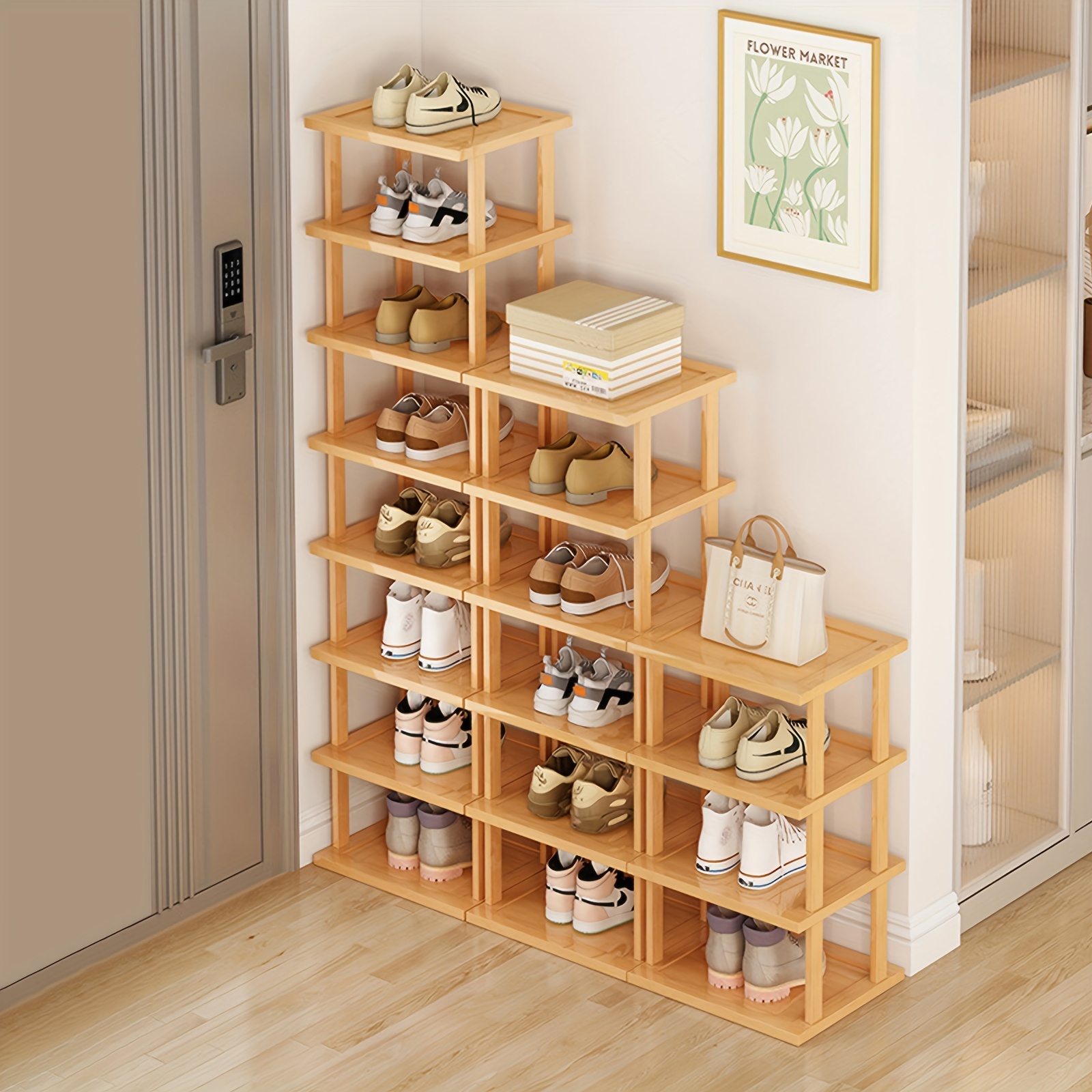 

Vertical Shoe Rack - Tall Narrow Shoe Rack Organizer For Small Spaces, Bamboo Shelf For Entryway, Closet, Corner, Doorway, Skinny Shoe Shelf Space Saving Shoe Storage, Free Stackable Diy