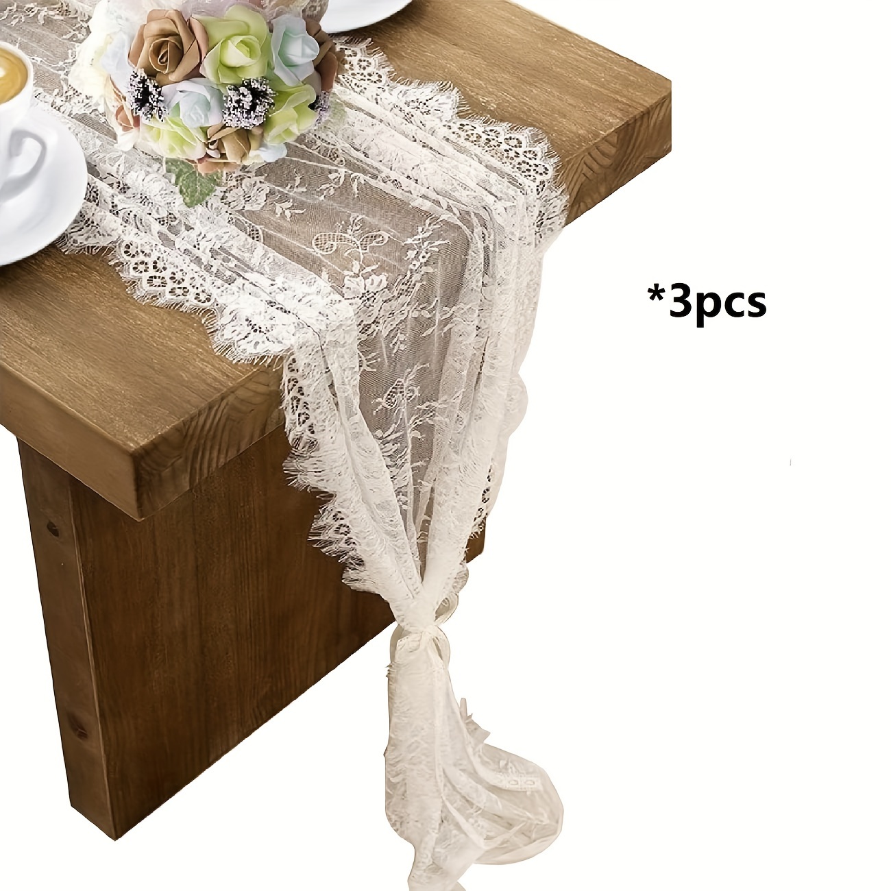 

Bohemian Lace Table Runners - Set Of 3, Knit Polyamide Fabric, Rectangular Embroidered Table Decor For Weddings, Parties, And Christmas, Vintage Country Style