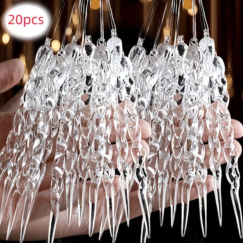 TEMU 20-pack Transparent 3d Icicle Hanging Ornaments, Christmas Tree Decorations For Home Parties And New Year Festive Arrangements. -clear Texture