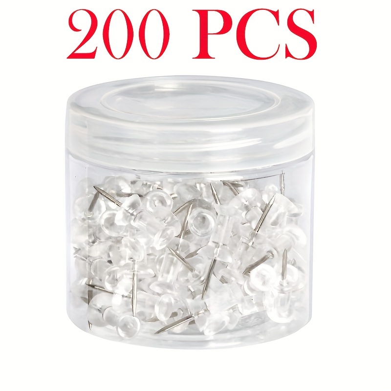 TEMU Push Pins, 100pcs/200pcs Transparent Push Pins, Thumb Tacks, Wall Tacks, Push Pin, Push Pins For Cork Board, Board Pins, Tacks And Push Pins