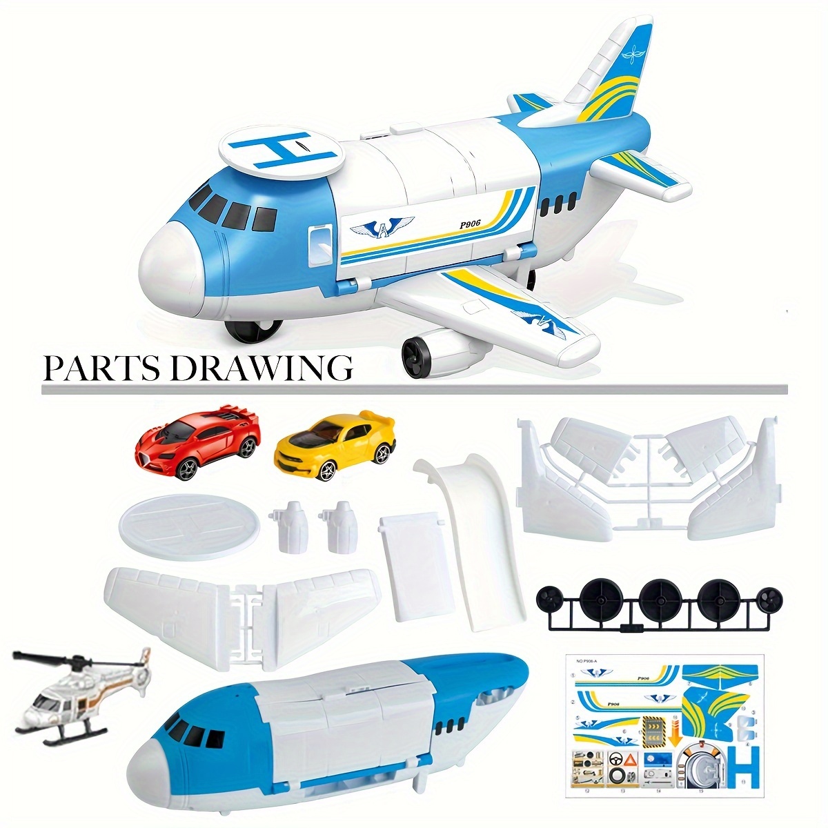 Image of ' Diy Airplane & Transportation Playset - Includes 2 Cars, Helicopter & Accessories | Educational Building Kit For Ages 3-6 | Perfect Gift For Halloween, Christmas & More