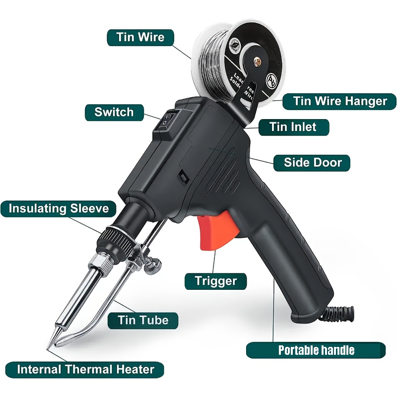 handheld automatic soldering gun with adjustable rubber bracket for diy projects electronics repair precision control and comfortable grip details 1