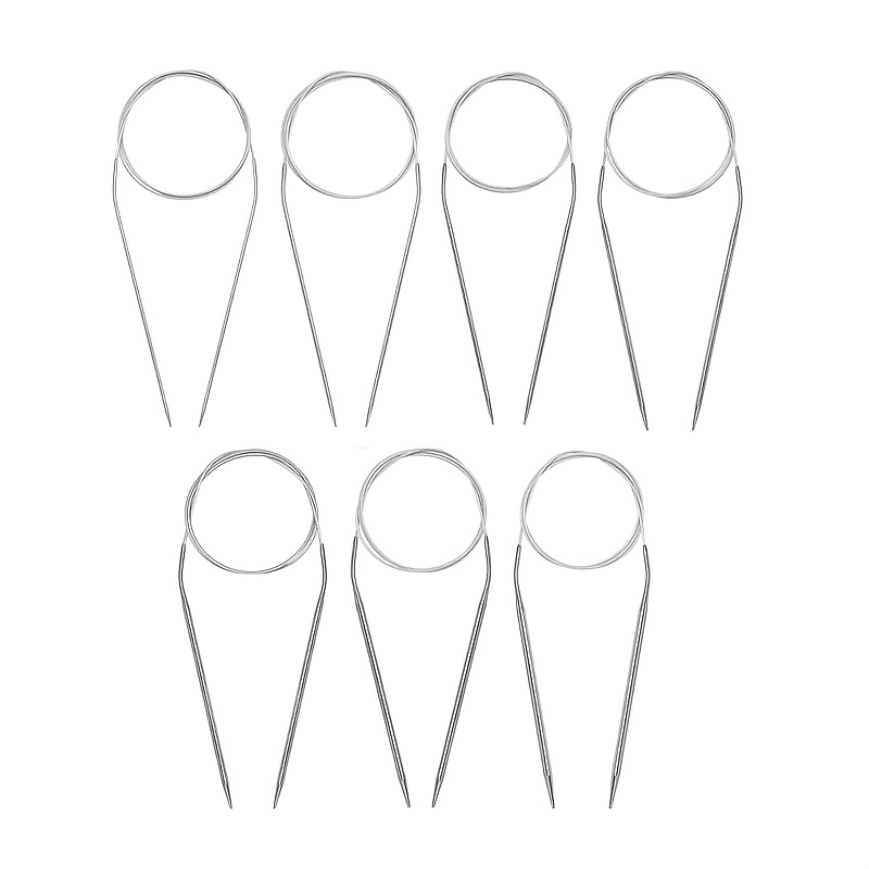 Image of Circular Knitting Needles Set, 7 Pack Round Long Smooth Stainless Steel Knitting Needles Kit (80cm), 7 Sizes From 2mm-5mm, For Beginners, Making Sweater, Scarf, Blanket