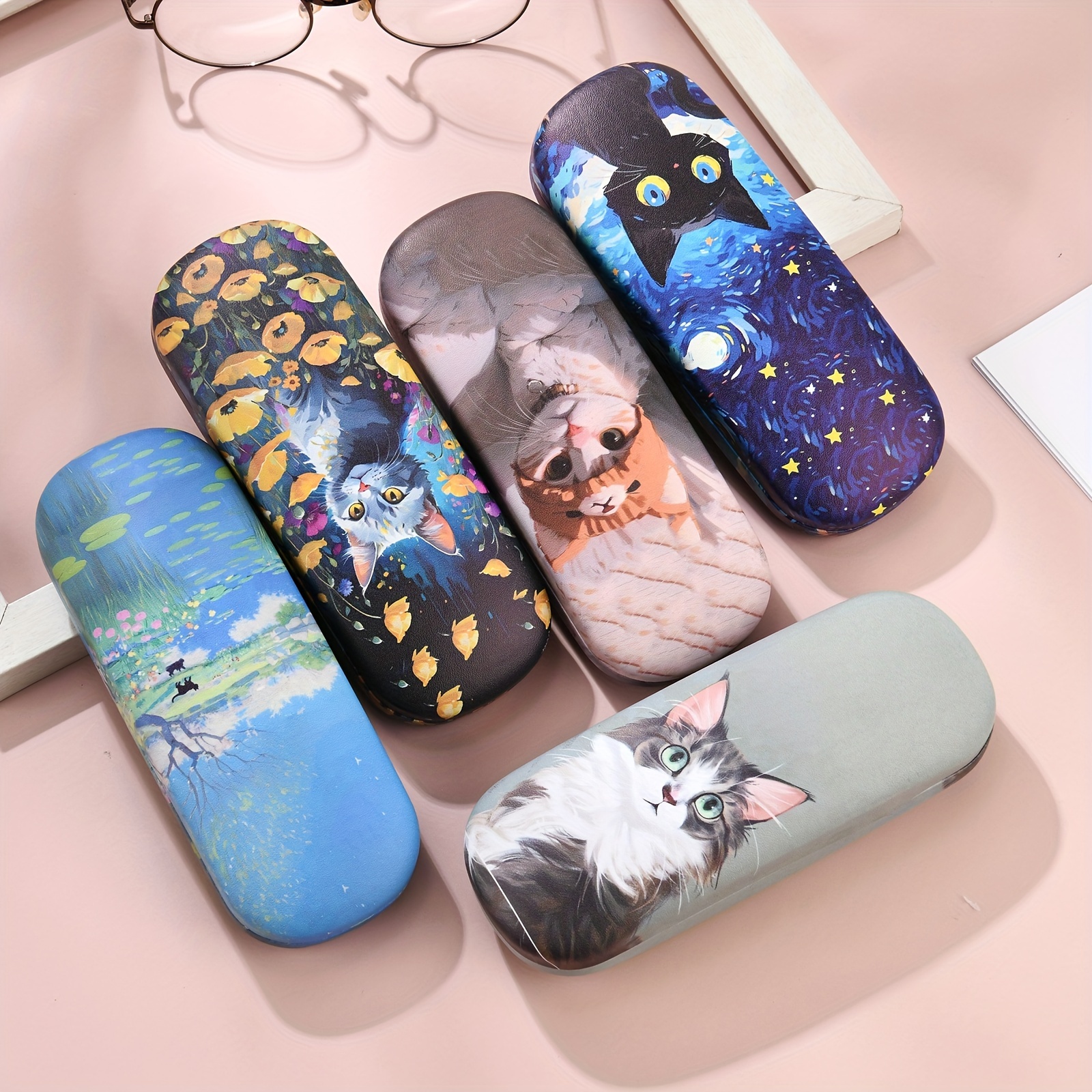 TEMU 1pc, Creative 6 Cats Print Glasses Case, Fashion Glasses Protection Storage Box, School, Office, Couple Glasses Case