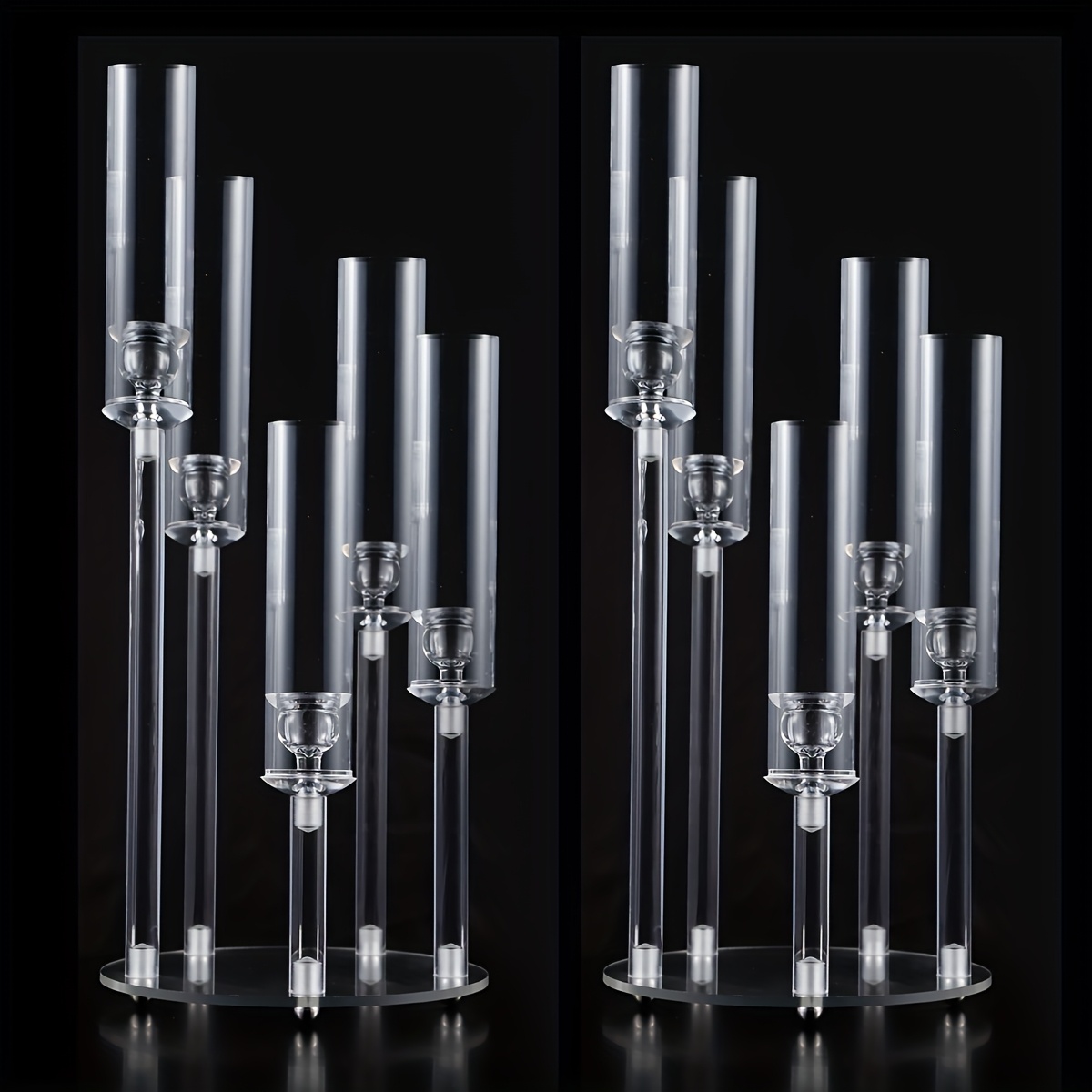 Image of 2pcs Taper Candlesticks Candle Holders With Acrylic Shade For Home Decor, 5 Acrylic Clear Candelabra Centerpieces For Wedding, Christmas, House, Birthday Party, Table, Gifts