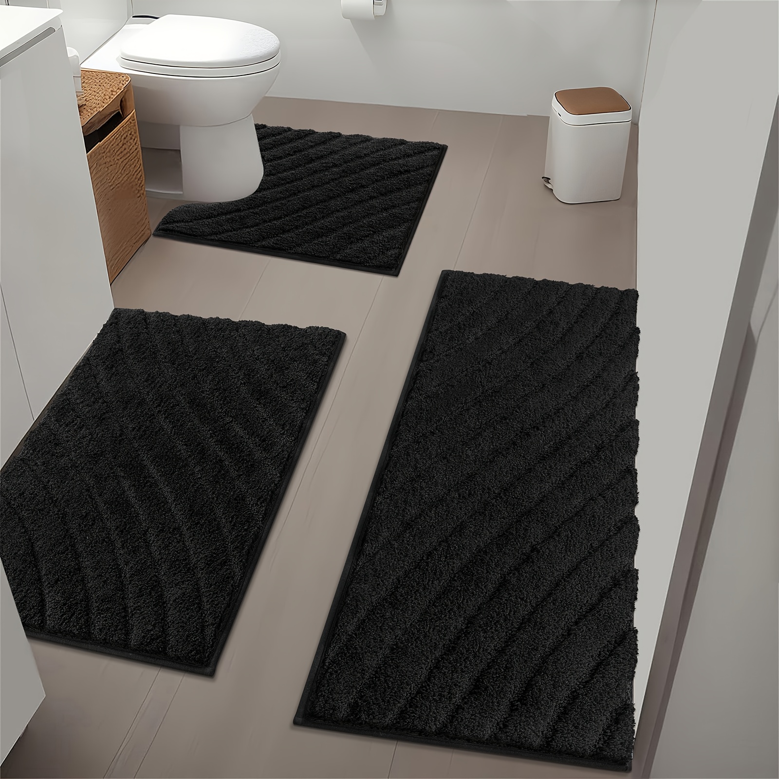 microfiber bath mat non slip shaggy bathroom rug set 3pcs bathroom mat set super absorbent bath mats for bathroom washable quick dry bathroom rugs for floor tub and shower home decor Product details 1