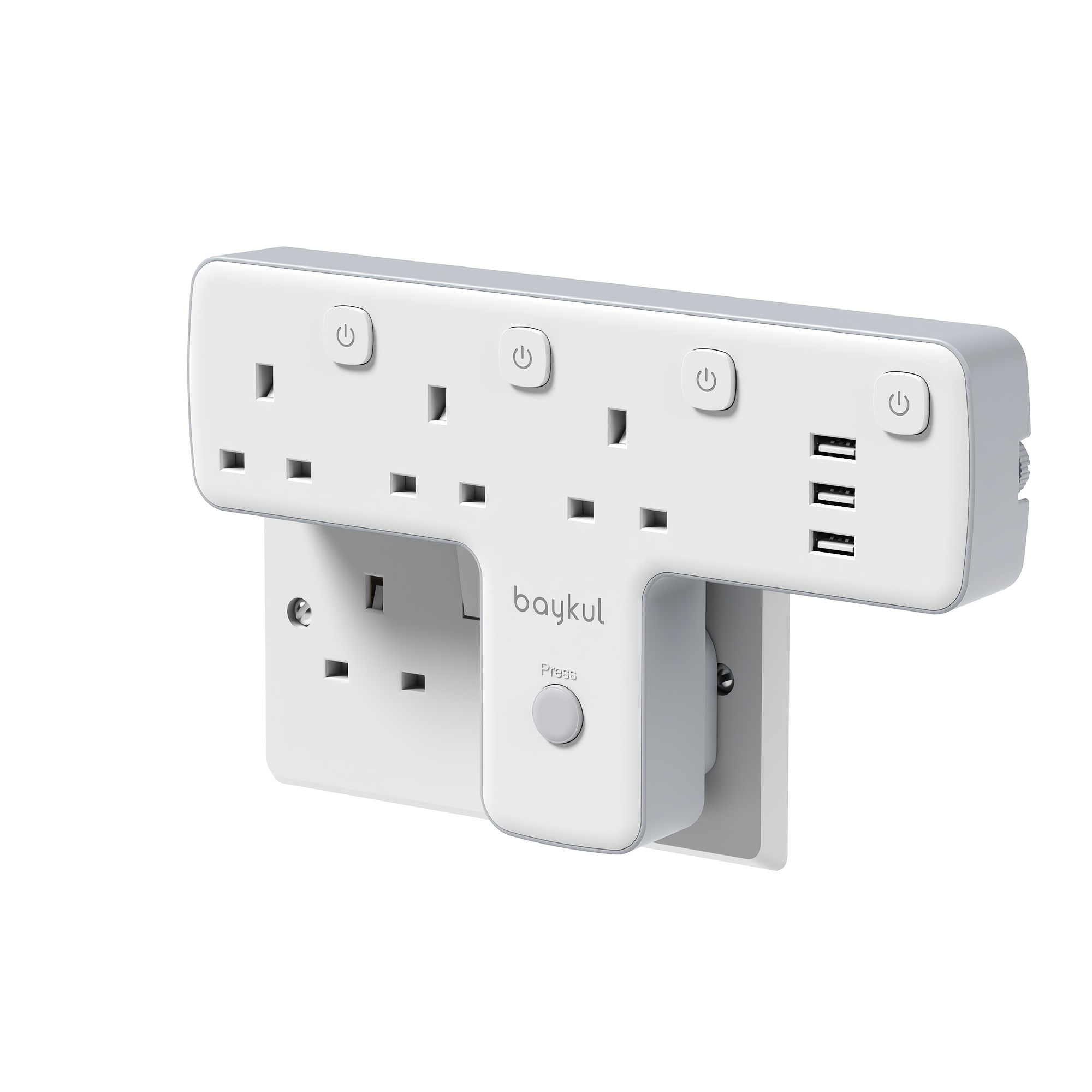 TEMU Baykul Uk Plug Extension Socket, 6-in-1 Multi Plug Adapter With 3 Ac Outlets & 3 Usb Ports, 180° Adjustable Rotating Plug, Individual Switch,