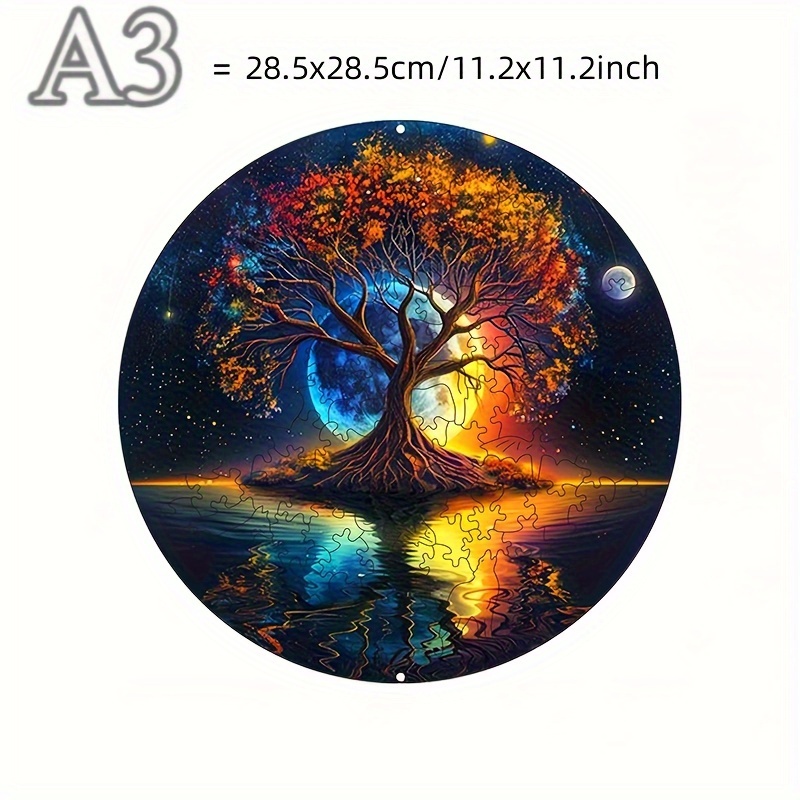 Colorful Tree Wooden Puzzle - Perfect Gift For Birthdays, Thanksgiving, Halloween & Christmas | Jigsaw With White Gift Box For