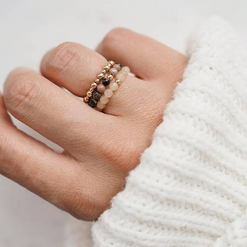 3pcs womens natural stone stainless steel ring set handmade design elastic cord adjustable finger ring easy versatile jewelry suitable for festival wedding party wear