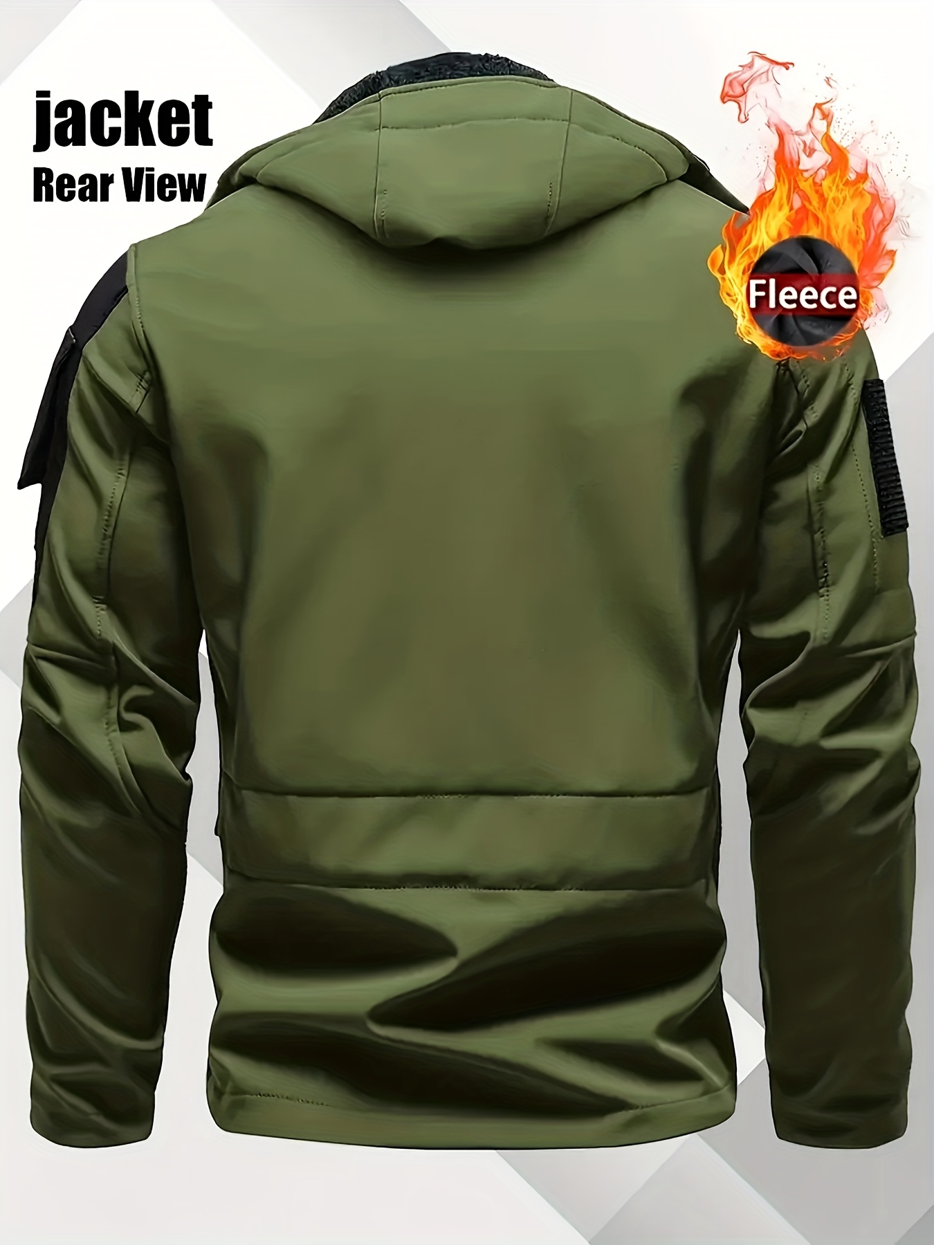 Men's Warm Hooded Zip-Up Shell Jacket with Pockets for Outdoor Activities