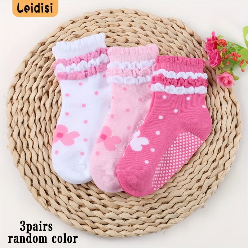 Image of 3 Pairs Random Color Children Girls Socks Anti-slip Pom Pom Girls Socks, Fall And Winter Clothes