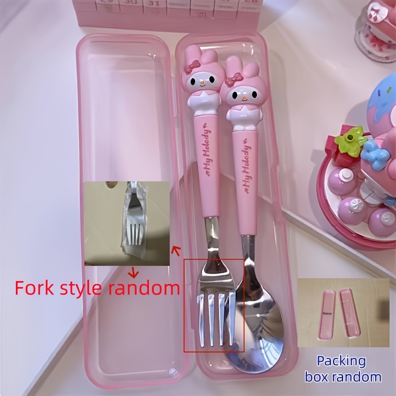 Image of Box Random Cartoon 2pcs Stainless Steel Travel Utensils- Portable Packing Box Random Random