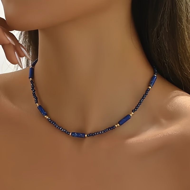 TEMU 1pc Blue Necklace, Crystal Bead Necklace, Women's Versatile And Stackable, Light Luxury And High-end Additions
