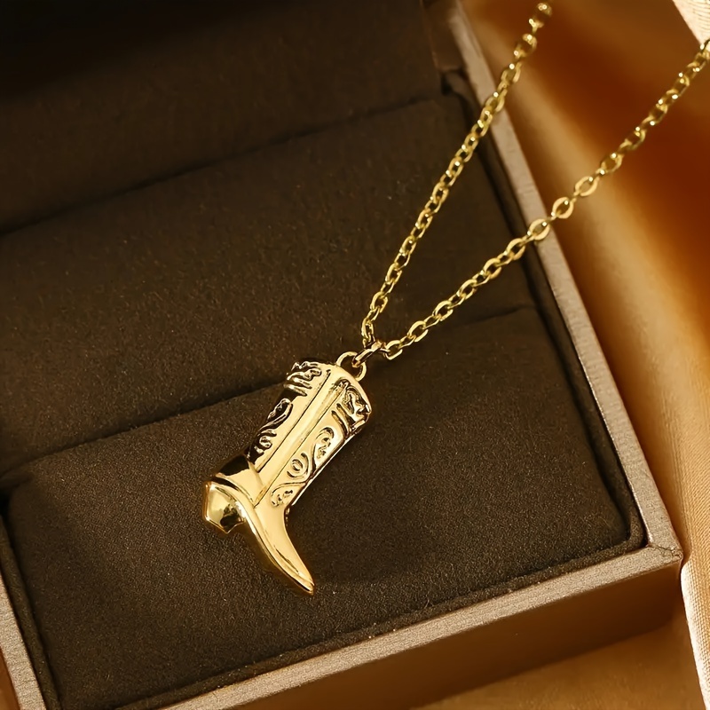 Retro Western Cowboy Boots Copper Pendant Necklace