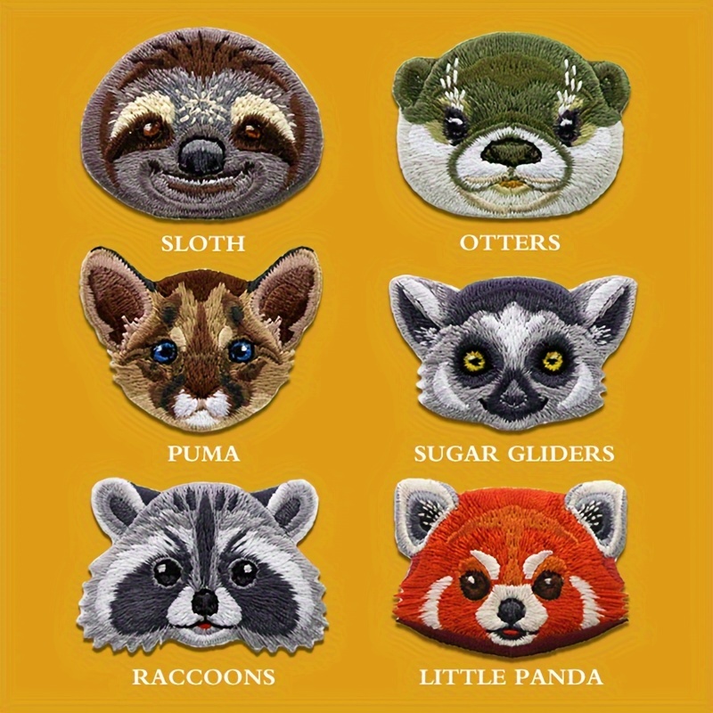 

Set Of 1 Embroidered Animal Patch - Cute Multicolor Fabric Appliqués With Self-adhesive Backing For Diy Crafts And Clothing - Assorted Animals Including Panda, Raccoon, Sloth, Otter, Sugar Glider