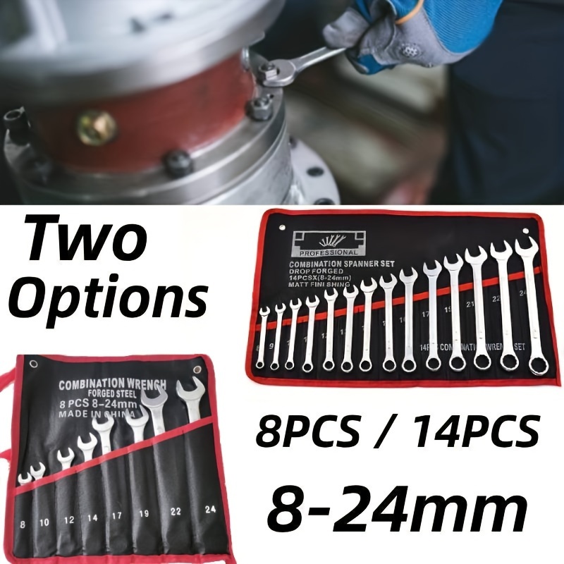 

Steel Combination Wrench Set With Storage Pouch, 14-piece / 8-piece, Metric Sizes 8-24mm