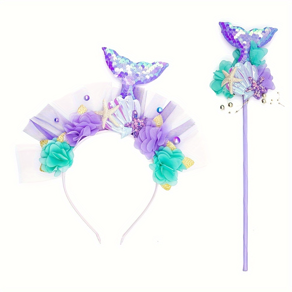 2pcs/set Mermaid Tail Hair Hoop With Colorful Starfish Accessories