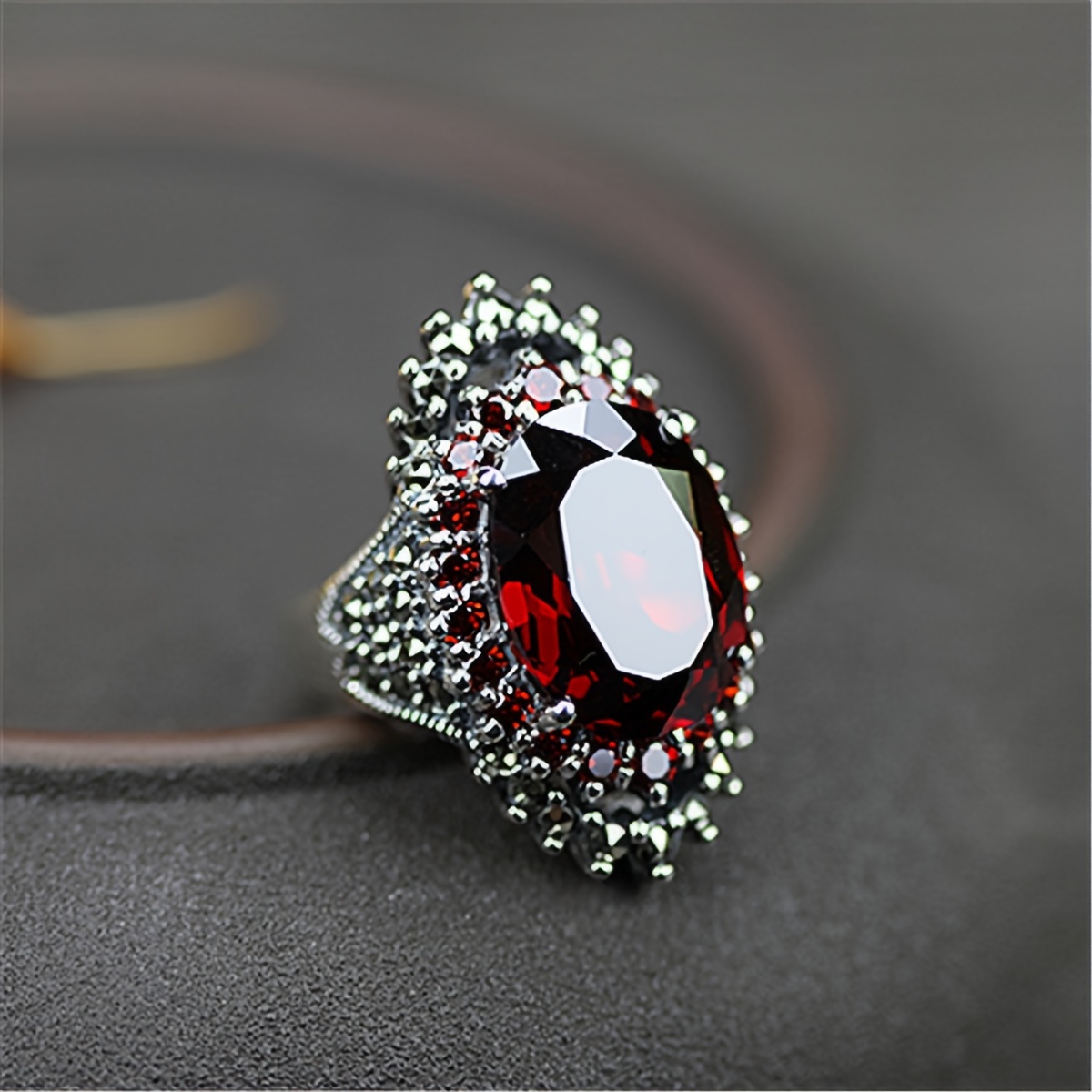 

Luxury Red Synthetic Crystal Ring, Exaggerated Fashion , Alloy Band With Black Cubic Zirconia, Engagement Jewelry For Daily & Wedding , Accessory