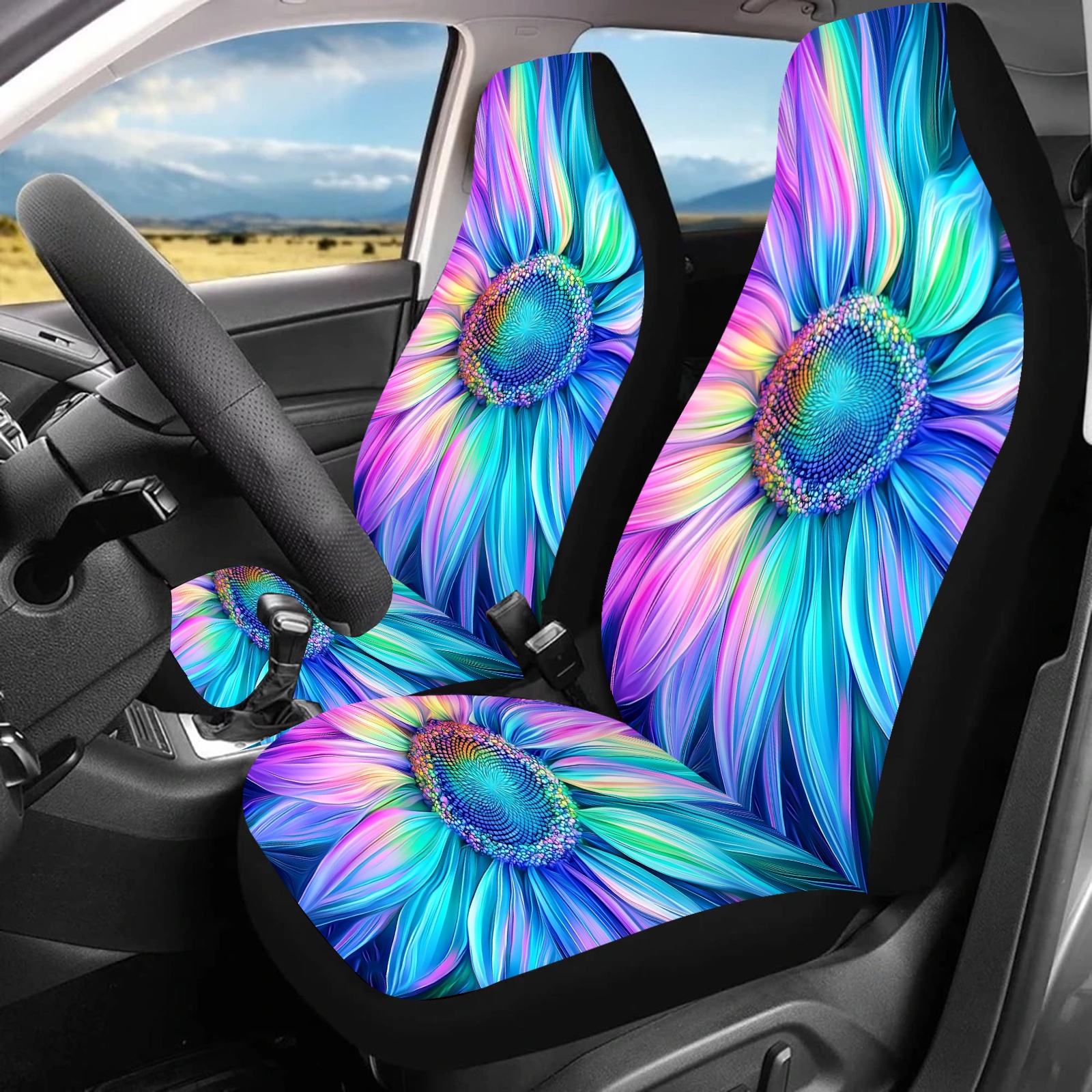 Blue Daisy Set Of 2 Car Seat Belt Cover Pads,Anti-Slip Shoulder Strap Protectors,Universal Auto Seat Straps For Vehicle, Truck, SUV, Backpack Straps