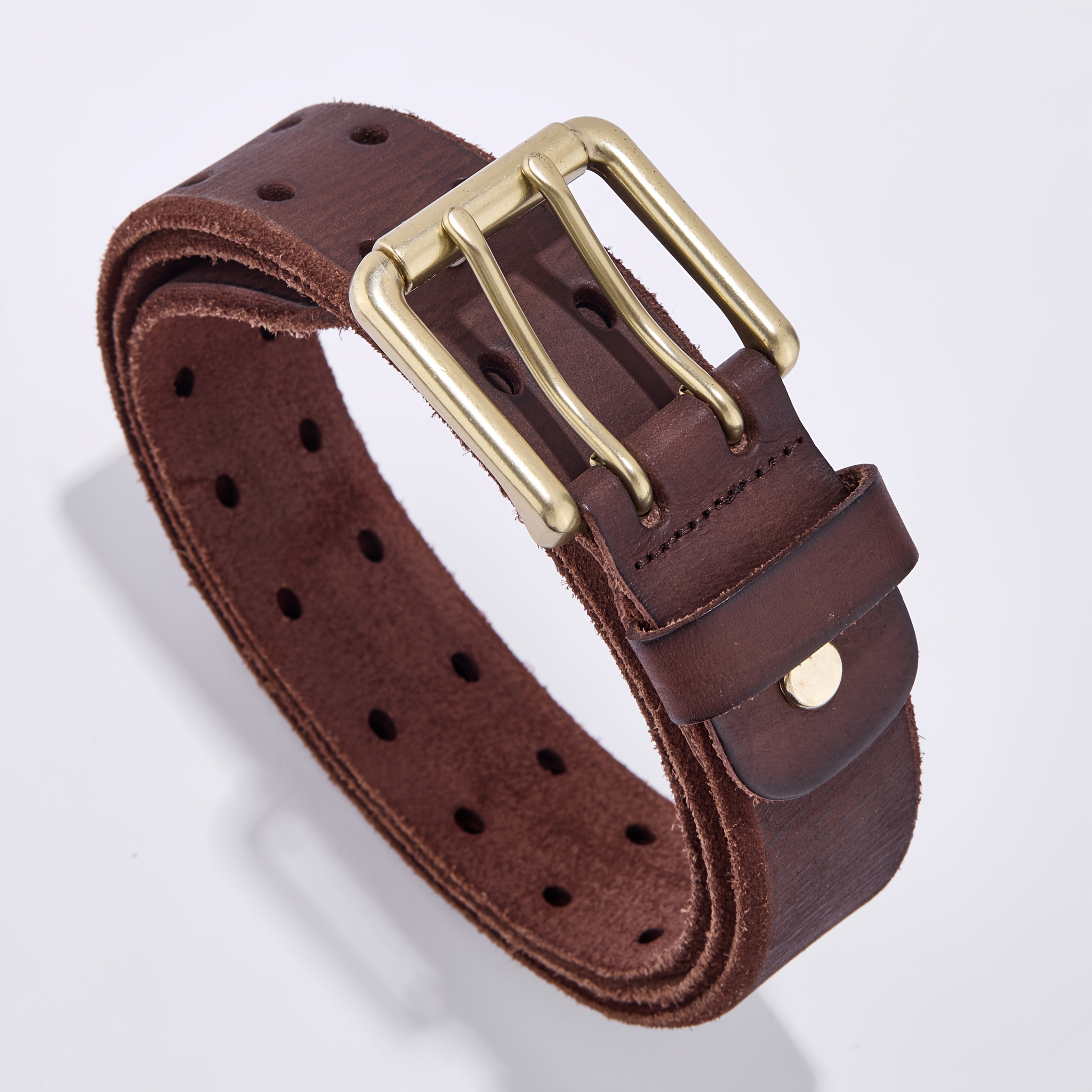 Vintage Distressed Texture Leather Belt with Double-Needle Buckle