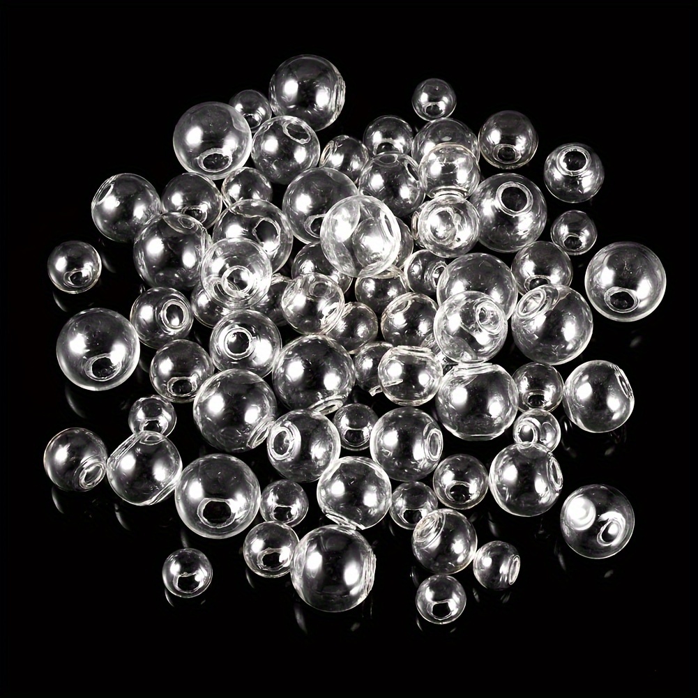 

100pcs Clear Hollow Glass Beads, Assorted Sizes 10/12/14/16/18mm, For Diy Crystal Jewelry, Earrings, Pendants Crafting Accessories