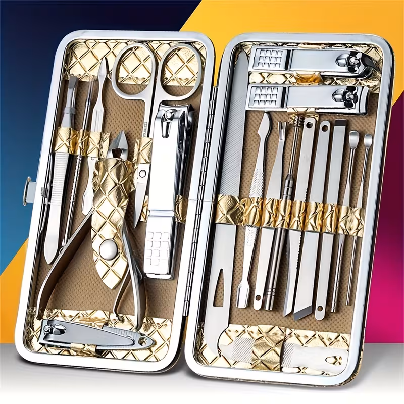 19pcs professional manicure pedicure set stainless steel nail care kit with cuticle nippers clippers files grooming tools for toenails precision trimming shaping home halloween and christmas gifts nail tech nail supplies professional nail polish for women beginner nail kit nail supplies set Product details 4